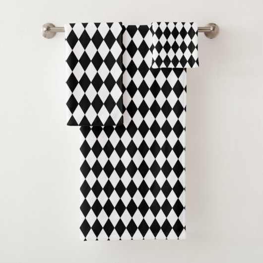 Zwart-wit Harlequin Pattern Bad Handdoek (Insitu)