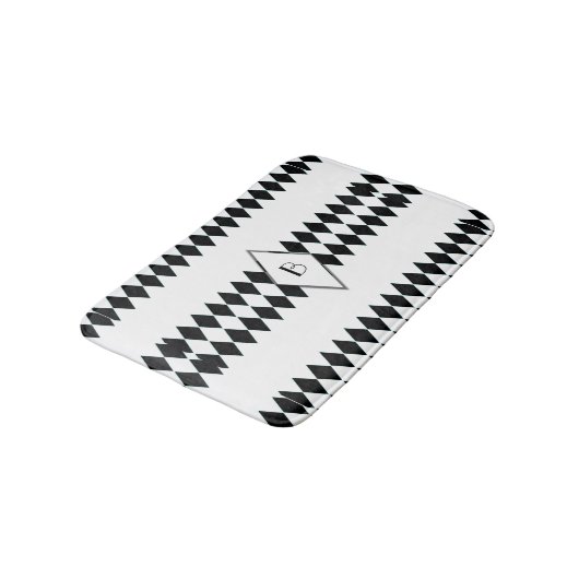 Zwart wit Harlequin Pattern Monogram Badmat (Gekanteld)