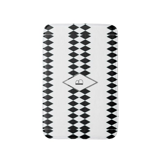 Zwart wit Harlequin Pattern Monogram Badmat (Voorkant Verticaal)