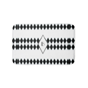 Zwart wit Harlequin Pattern Monogram Badmat