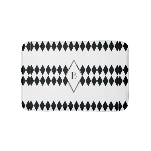 Zwart wit Harlequin Pattern Monogram Badmat (Voorkant)