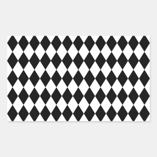 Zwart-wit Harlequin Pattern Rechthoekige Sticker (Voorkant)