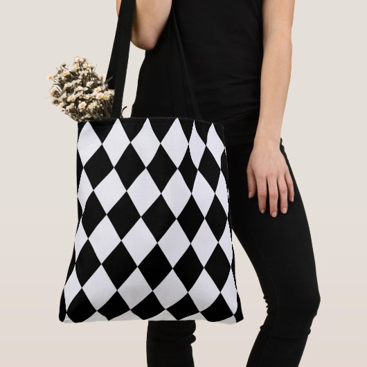 Zwart-wit Harlequin Pattern Tote Bag (Dichtbij)