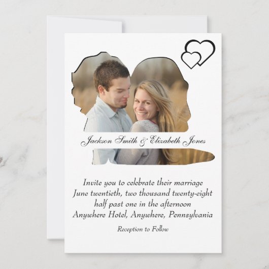 Zwart-wit hart bruid en bruidegom foto bruiloft kaart (Voorkant)