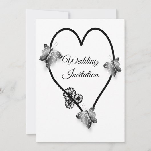 Zwart-wit hart en botervliegen kaart (Voorkant)