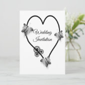 Zwart-wit hart en botervliegen kaart (Staand voorkant)