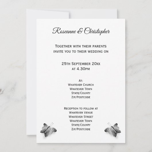 Zwart-wit hart en botervliegen kaart (Achterkant)