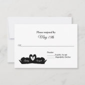 Zwart-wit hart en zwanen bruiloft RSVP (Voorkant)
