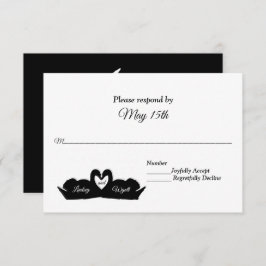 Zwart-wit hart en zwanen bruiloft RSVP