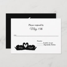 Zwart-wit hart en zwanen bruiloft RSVP