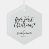 Zwart & Wit Hart Grootouders Eerste Kerstmis Glas Ornament (Voorkant)