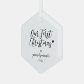 Zwart & Wit Hart Grootouders Eerste Kerstmis Glas Ornament (Voorkant links)