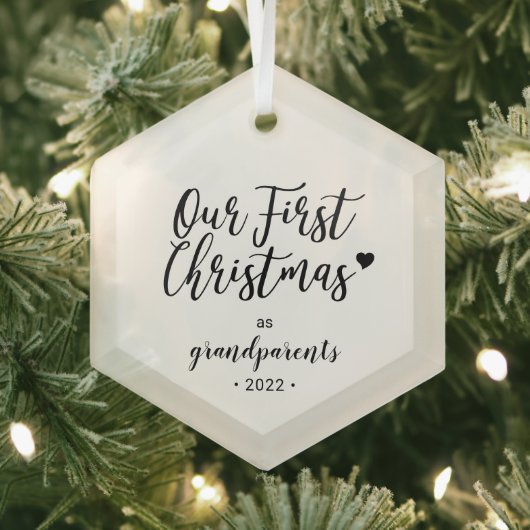 Zwart & Wit Hart Grootouders Eerste Kerstmis Glas Ornament (Insitu)