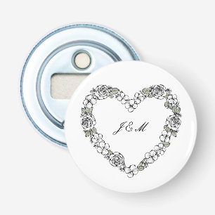 Zwart-wit hart huwelijksflesopener button flesopener