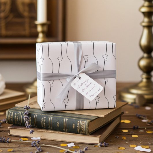 Zwart-wit Hart Links Koppel Inpakpapier