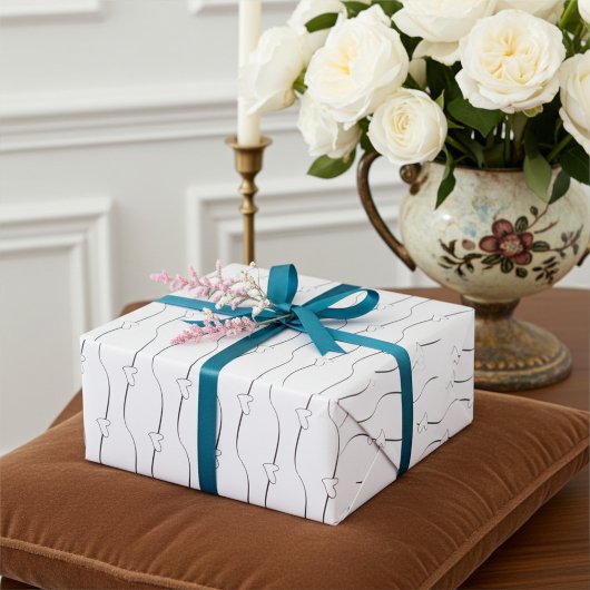 Zwart-wit Hart Links Koppel Inpakpapier