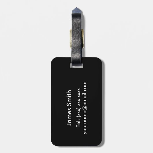 Zwart-wit hart, monogram bagagelabel (Achterkant verticaal)