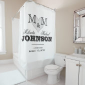 Zwart-wit hart monogram bruiloft douchegordijn (In situ)