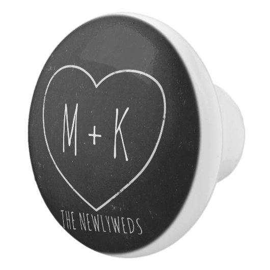 Zwart-wit hart Monogram Naam Keramische knop (Rechts)