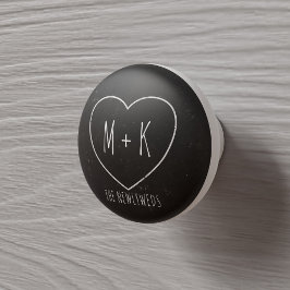 Zwart-wit hart Monogram Naam Keramische knop