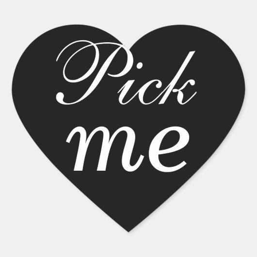 Zwart-wit hart Pick Me Sticker (Voorkant)