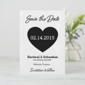 Zwart-wit hart Save the Date Kaart (Staand voorkant)