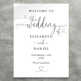 Zwart-wit hart script bruiloft welkom teken poster