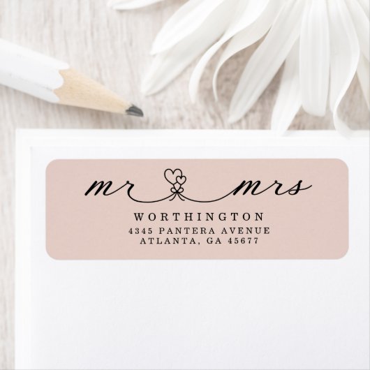 Zwart Wit Hart Script Mr & Mrs Huwelijkslabel Etiket (Insitu)