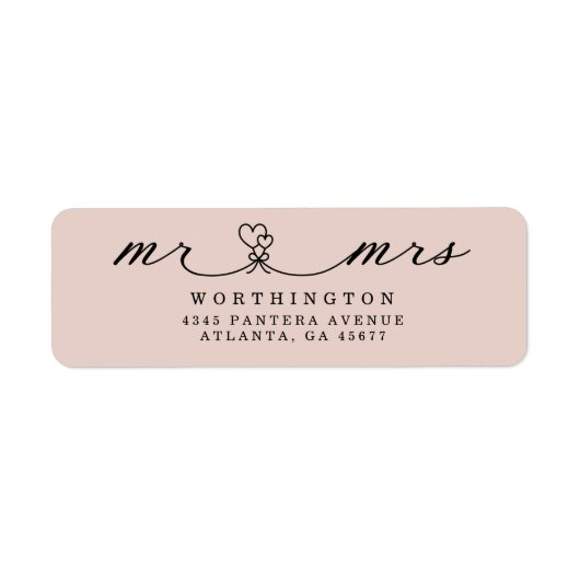 Zwart Wit Hart Script Mr & Mrs Huwelijkslabel Etiket (Voorkant)