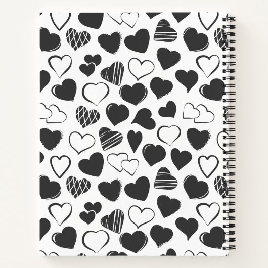 Zwart-wit hart spiraal Notitieboek (Achterkant)