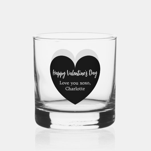 Zwart wit hart Valentijnsdag Whisky Glas (Voorkant)
