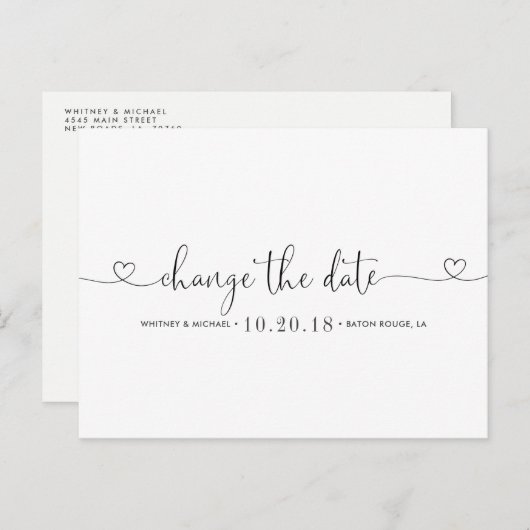 Zwart-wit hart Verander de datum Aankondigingskaart (Voorkant / Achterkant)