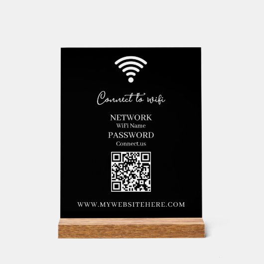 Zwart Wit Hart WiFi Acryl Bord (Voorkant)