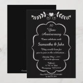 Zwart & Wit Hart & Wijnstok Jubileum Uitnodiging (Voorkant / Achterkant)