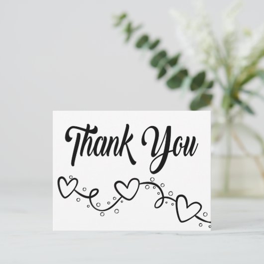 Zwart & Wit Hartelijk dank Harten Trouwfeest Briefkaart (Staand voorkant)