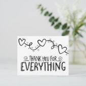 Zwart & Wit Hartelijk dank Harten Trouwfeest Briefkaart (Staand voorkant)