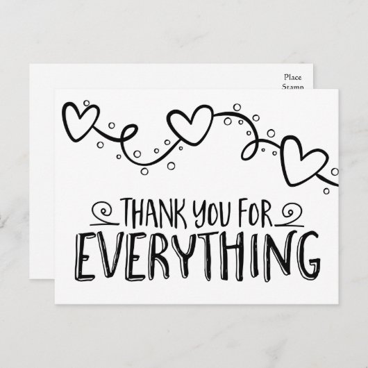 Zwart & Wit Hartelijk dank Harten Trouwfeest Briefkaart (Voorkant / Achterkant)