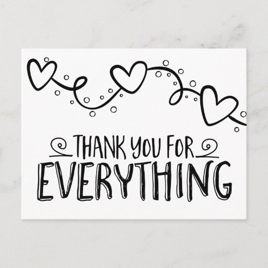 Zwart & Wit Hartelijk dank Harten Trouwfeest Briefkaart (Voorkant)