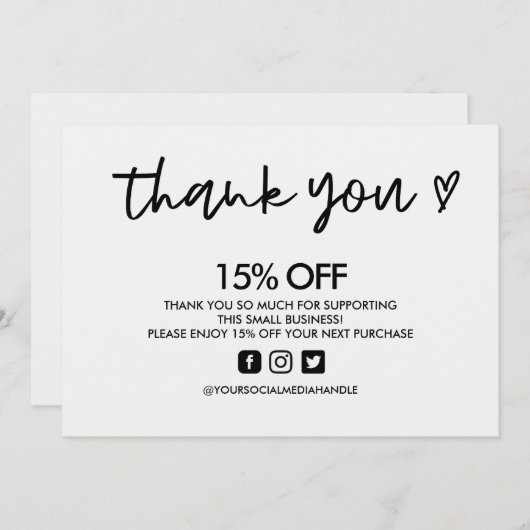 Zwart-wit Hartelijk dank Medium invoegen Kaart (Voorkant / Achterkant)