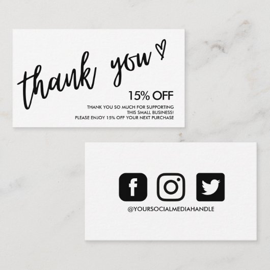 Zwart-wit Hartelijk dank Visitekaartje (Voorkant / Achterkant)