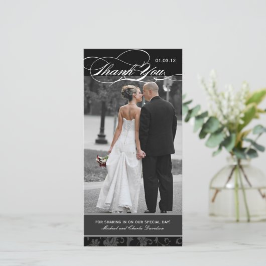 Zwart-wit - Hartelijk dank voor uw fotokaart (4x8) Bedankkaart (Staand voorkant)