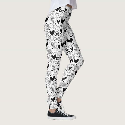 Zwart wit harten liefde leggings (Rechts)