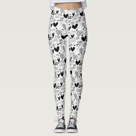 Zwart wit harten liefde leggings