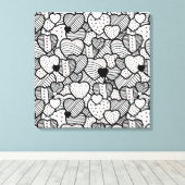 Zwart wit harten patronen canvas afdruk (Insitu (Houten vloer))