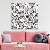 Zwart wit harten patronen canvas afdruk (Insitu (Woonkamer))