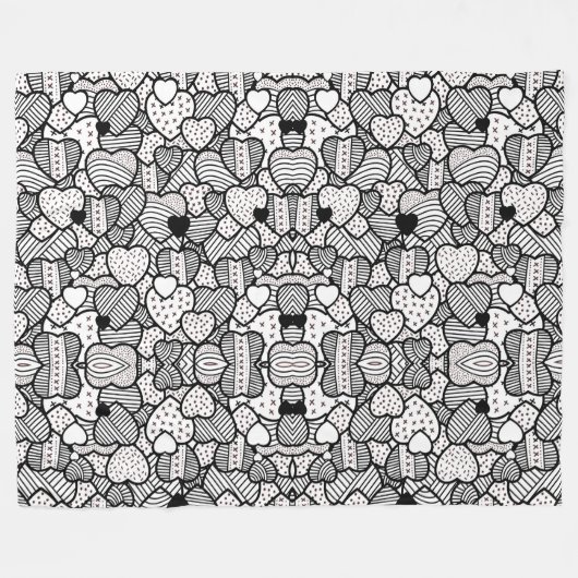 Zwart wit harten patronen fleece deken (Voorkant (Horizontaal))