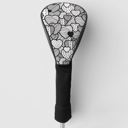 Zwart wit harten patronen golfheadcover (Voorkant)