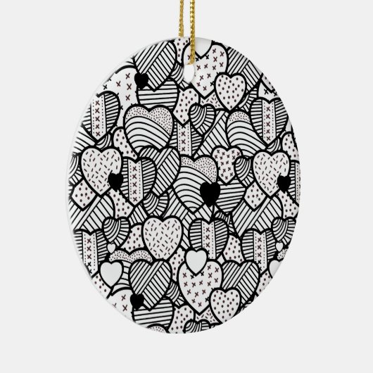 Zwart wit harten patronen keramisch ornament (Rechts)