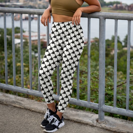 Zwart-wit harten patroon leggings
