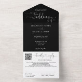 Zwart-Wit Harten Script QR Code Trouwfeest All In One Uitnodiging (Binnen)